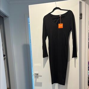 Black V Neck Long Sleeve Bodycon Dress